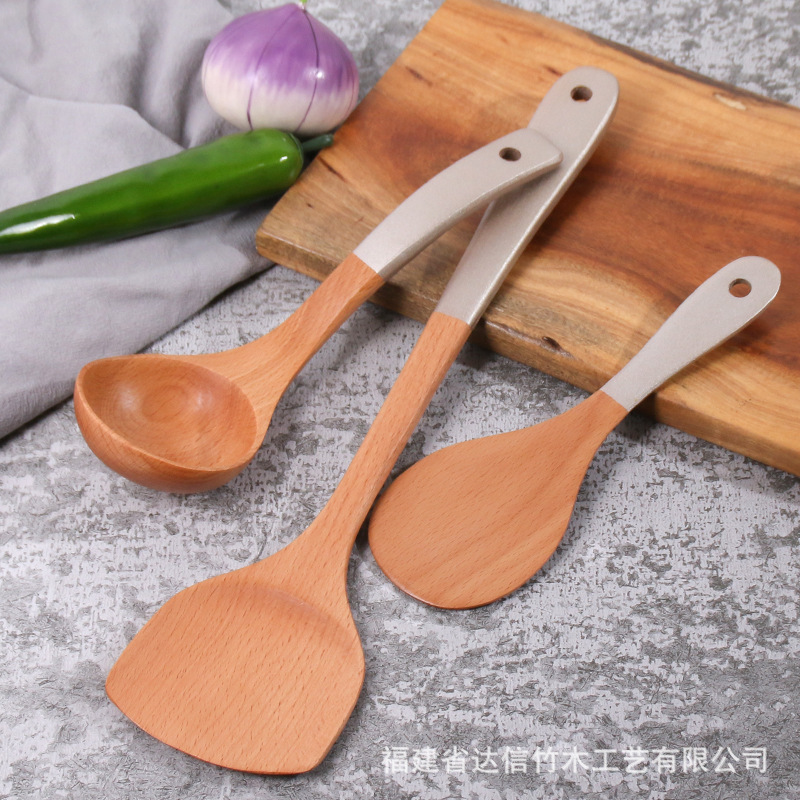 Espátula de madera olla antiadherente espátula especial de madera mango largo pala de cocina al por mayor hogar de madera utensilios de cocina traje letras generación