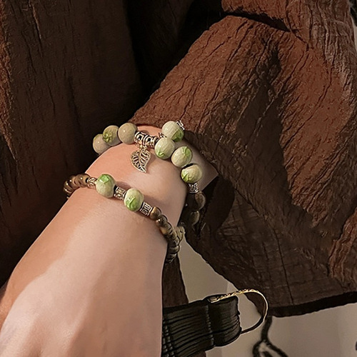 White Tea Qing Huan~Ethnic Style Ceramic Hand Bead Bracelet Women's New Chinese Style Ancient Style Niche Design Couple Accessories