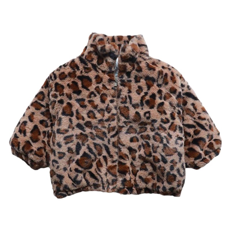 Otoño e invierno Bebé nuevo abrigo niños y niñas suéter de invierno estampado de leopardo más abrigo de terciopelo engrosado abrigo de algodón acolchado 1874