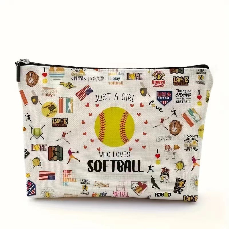 Elementos deportivos de béisbol bolsas de maquillaje impresas para chicas de béisbol bolsas portátiles de baño regalos para los amantes del béisbol