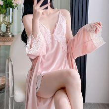 25秋冬新款女士睡裙性感蕾丝纯欲甜美公主风吊带睡袍两件套家居服