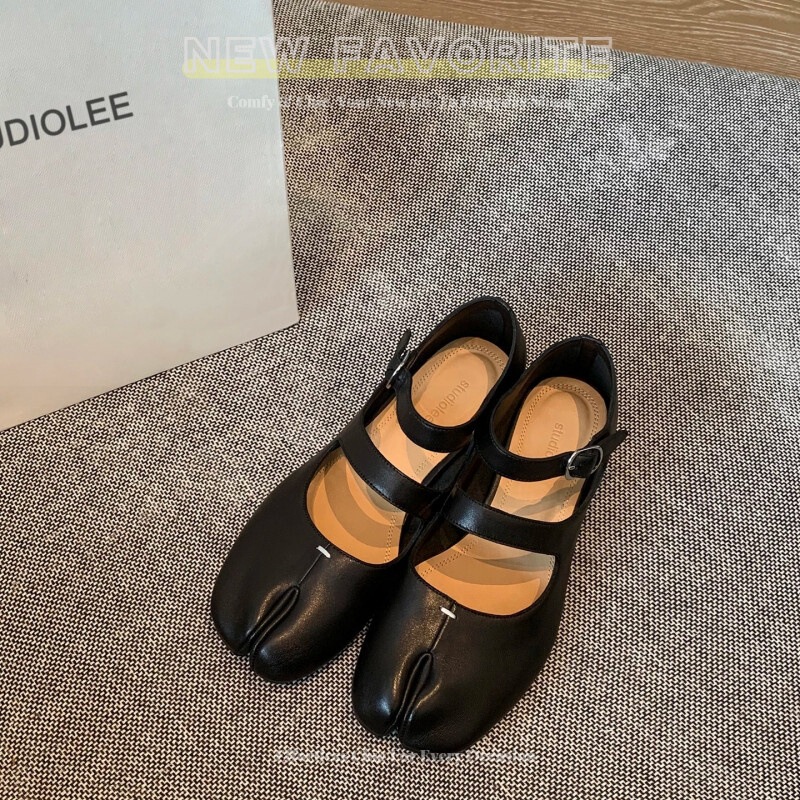 First-Layer Leather Version in Stock, Ships Immediately! Same Style Shoes with Round Toe, Double Strap, Split-Toe Mary Jane Shoes, Shallow Cut, Chunky Heel, Single Shoe