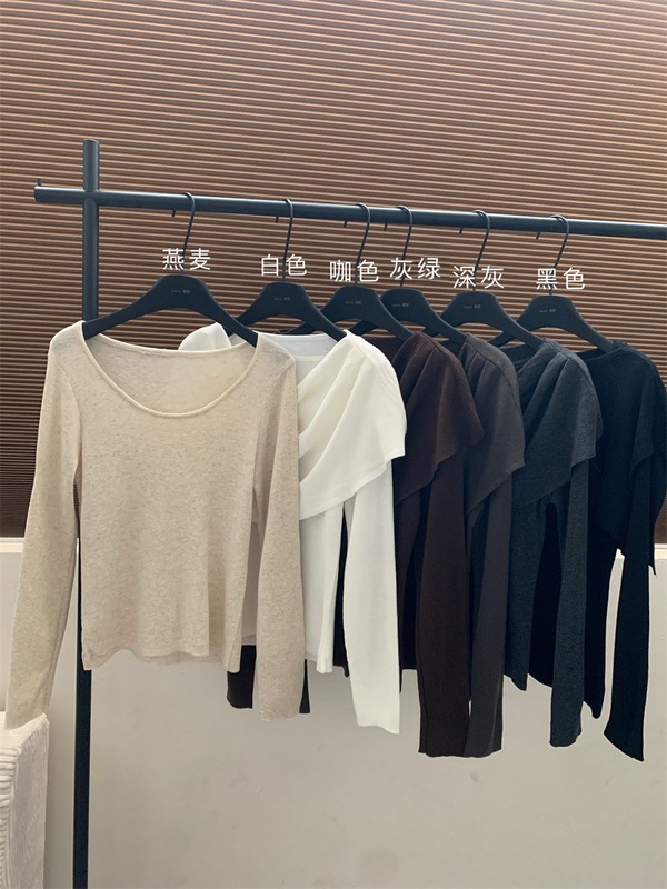 木四 秋冬设计感荡领披肩打底两件套女装针织衫显瘦长袖上衣M6694|undefined