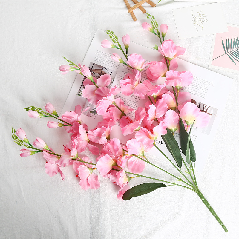 Simulation flower 5 fork big gladiolus foreign trade cross-border wedding home decoration factory wholesale fake bouquet high sense of finished products