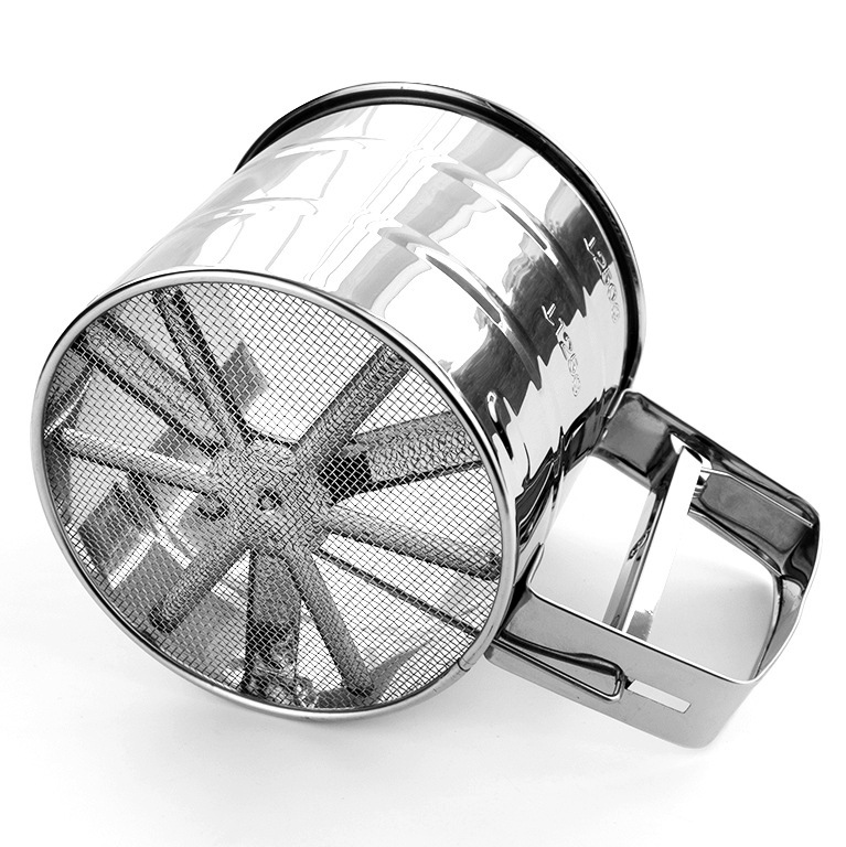 Tamizador de harina de acero inoxidable, tamizador de harina semiautomático, tamizador de harina manual creativo para hornear, tamizador de harina giratorio, azúcar en polvo para hornear