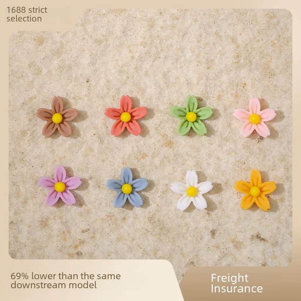 Nail art five-petal flower jewelry cross-border explosions frosted macaroon color three-dimensional small flower matte color painted nail drill