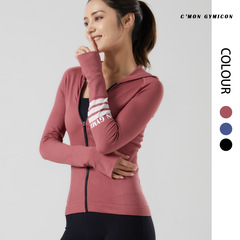 Yi Yang Autumn/Winter Sports Hooded Jacket, Fingerless Hooded Yoga Jacket Running Fitness Sports Jacket