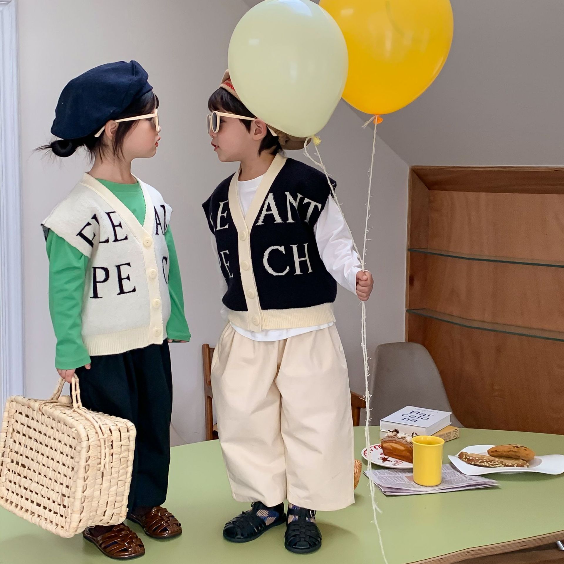 Wheat Field Season Spring Children's Knitted Vest Boys Letter Vest Girls Vest Jacket Vest Cardigan