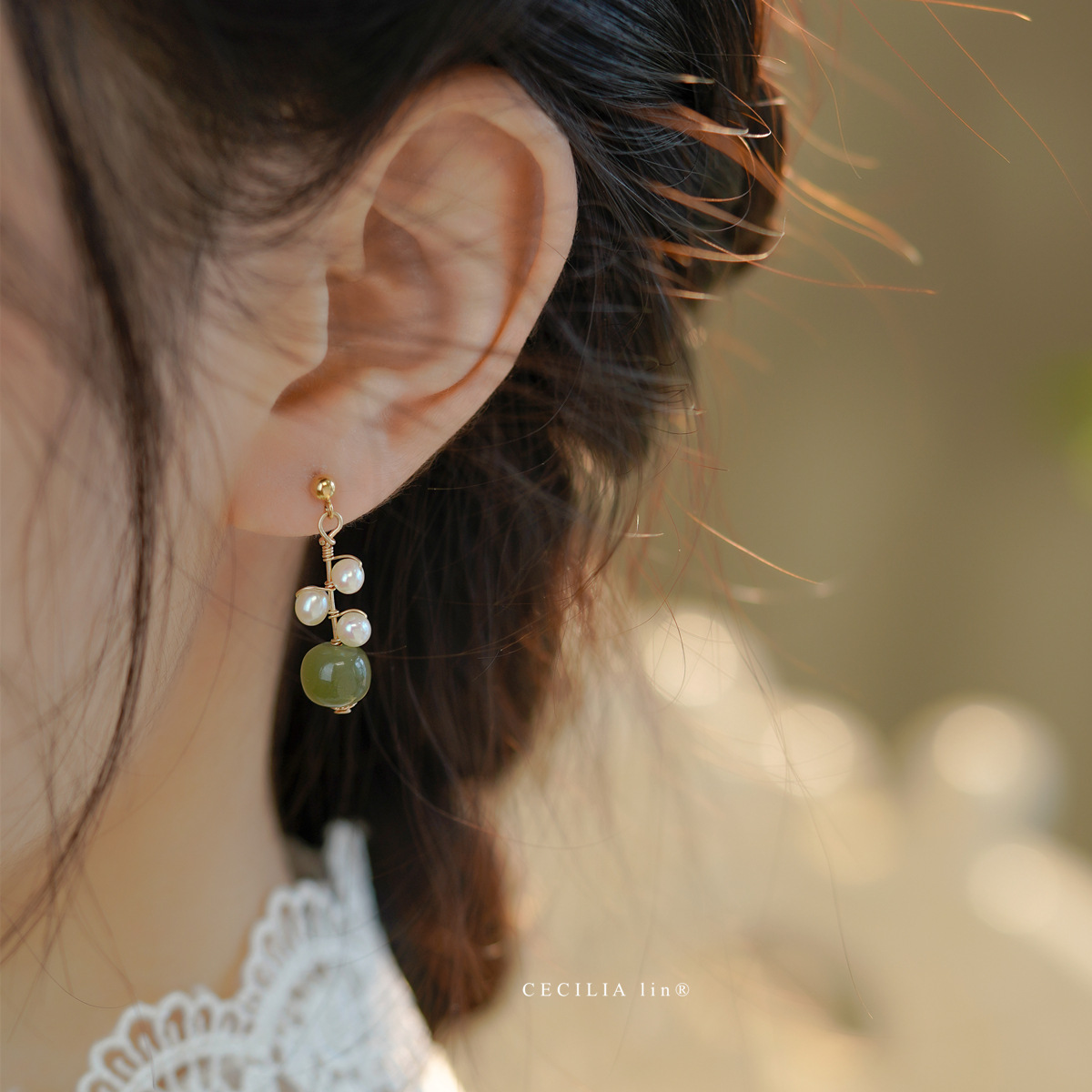 Natural Hetian Jade Pearl 14K Gold Earrings Ear Clip Niche Design Instagram Popular Autumn and Winter Earrings for Women