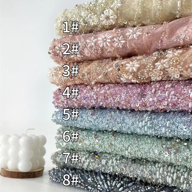 Industria pesada moda europea y americana vestidos de noche delgados fiesta de la cena cheongsam falda esquinilla perlas tubo bordado tela al por mayor transfronteriza image 3
