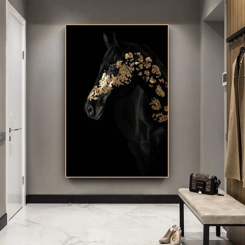 home-wall-decoration-painting-a-single-black-gold-black-horse-living-room-wall-oil-painting
