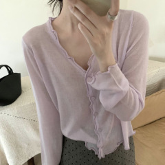 【之言】25秋韩系V领极简纯色木耳边甜美气质超细羊毛女针织开衫