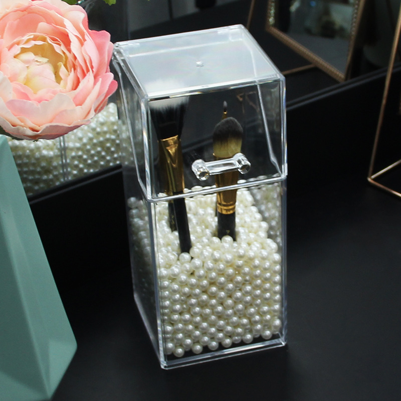 Cuadrángulo a prueba de polvo caja de almacenamiento cepillo de maquillaje del hogar cepillo de maquillaje acabado cubo transparente escritorio creativo sombra de ojos cepillo tubo