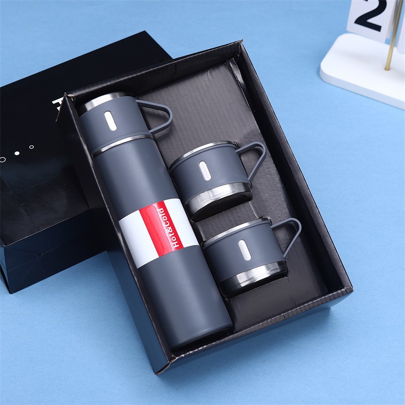 Juego de tazas de vacío de acero inoxidable 304 transfronterizo de gran capacidad, una taza, tres cubiertas, tapa de mano, taza recta, juego de regalo