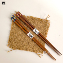 沐硕玉兔柄日式铁木尖头防滑筷子一人一筷家用情侣筷2双装寿司筷