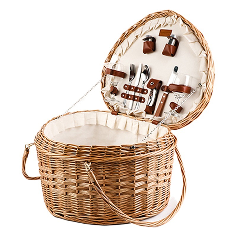 Canasta de picnic ins cesta de almacenamiento de ratán con vajilla accesorios de fotografía de picnic excursión de primavera conjunto completo suministros red cesta roja