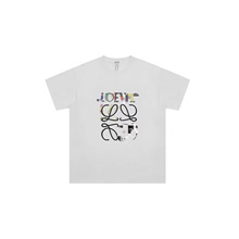 跨境外贸罗家高版本爆款罗伊威loe高品质男女款花卉印宽松百搭T恤