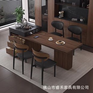 New Wood Grain Slate Island Dining Table Integrated Simple Small Apartment Multi-Functional Home Retractable Tea and Dining Table