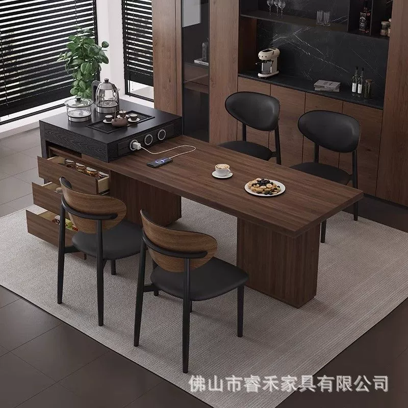 Новый обеденный стол с текстурой дерева и камнем, встроенный, простой, для маленькой квартиры, многофункциональный, выдвижной, для чая и обеда