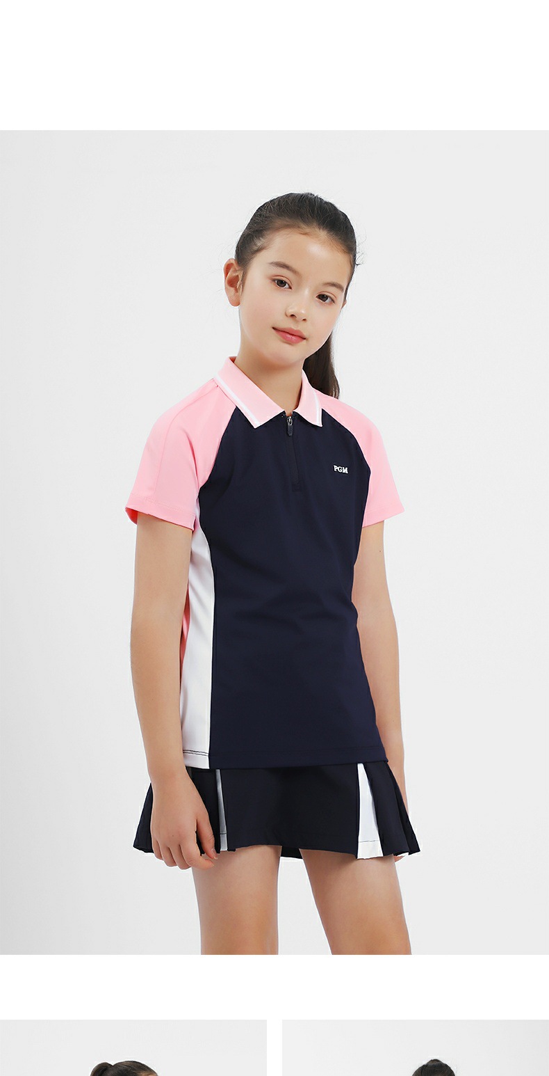 Áo thun tay ngắn golf trẻ em PGM cho bé gái – chất liệu thun thể thao thoáng mát — Yf593 màu xanh lá cây, Yf593 màu xanh hải quân, Yf593 màu trắng chi tiết 6