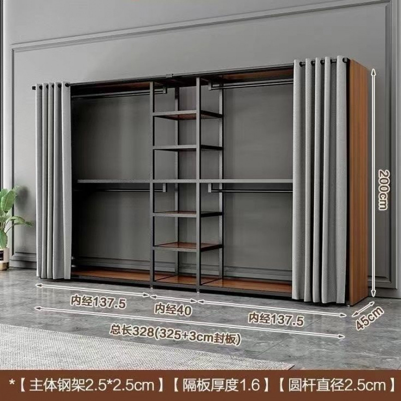 衣帽架钢结构衣柜家用卧室加厚双层加粗衣帽架两层金属简约现代|undefined