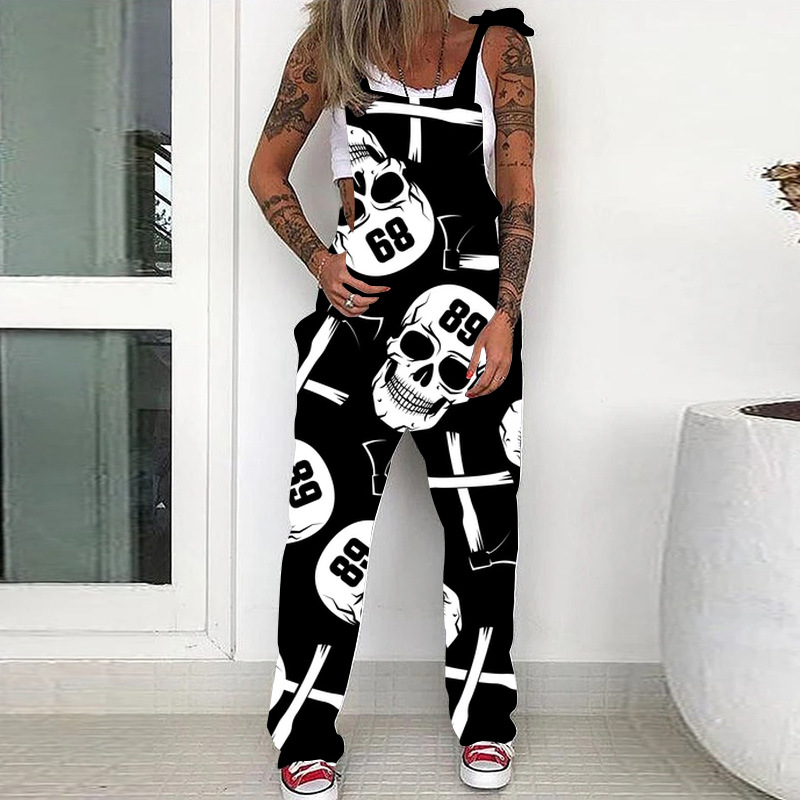 Casual Cows Skull Polyester Full Length Overalls