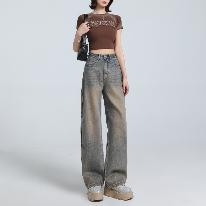 Bumi House# American Retro High Waist Wide Leg Jeans Women's 2025 Spring New Loose Slim Pants