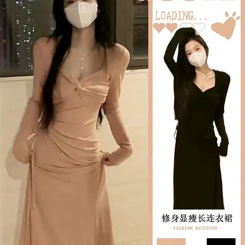 2026 Early Spring New French-Style Dress for Women, Autumn and Winter Inner Wear, Waist-Cinching Hepburn-Style Tea-Inspired Chic Long Dress 2026 Early Spring New French-Style Dress for Women, Autumn and Winter Inner Wear, Waist-Cinching Hepburn-Style Tea-Inspired Chic Long Dress