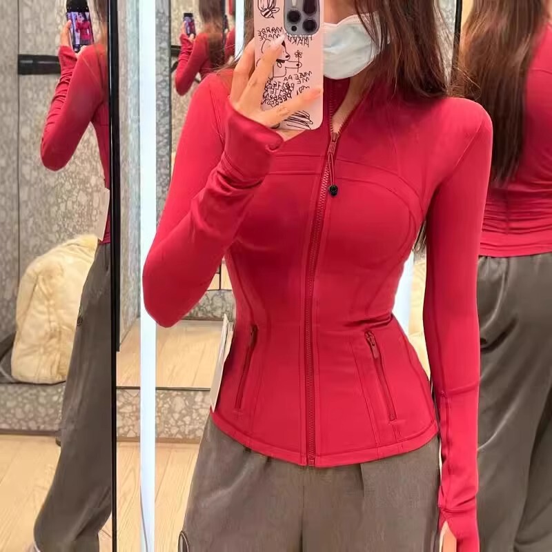 Lu's Spring Yoga Wear Defina Stand-Collar Jacket Top for Women, Slim-Fit, Flattering, Brushed Fabric Outerwear