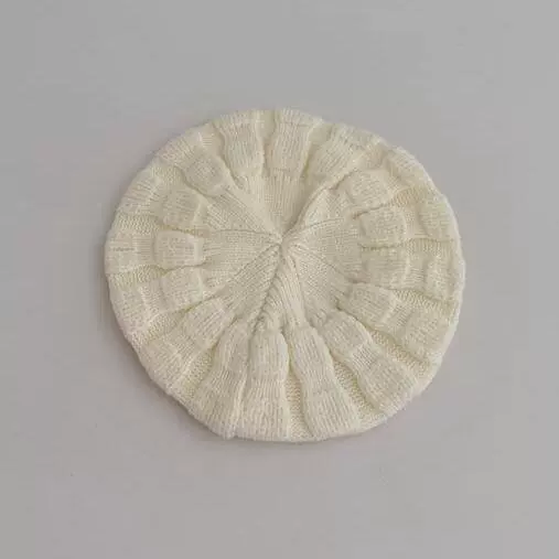 Solid color plaid beret-milk white