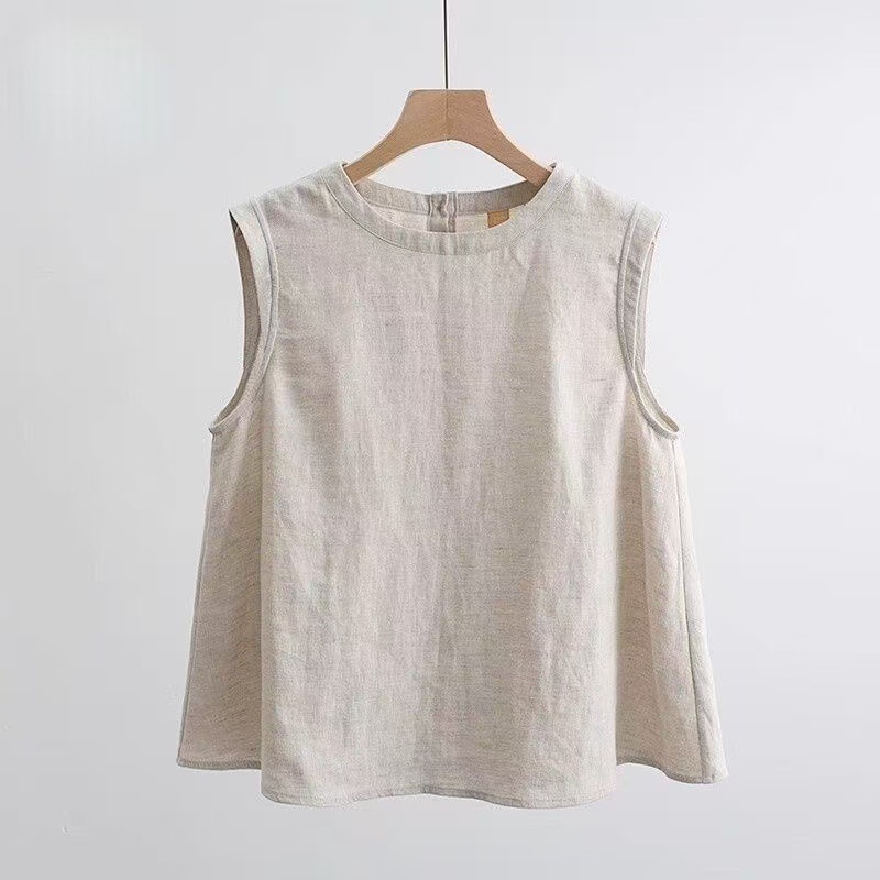 Cotton and Linen Shirt Women's 2025 Spring and Summer New Sleeveless Top Women's Loose All-match Linen T-shirt Base Linen Vest