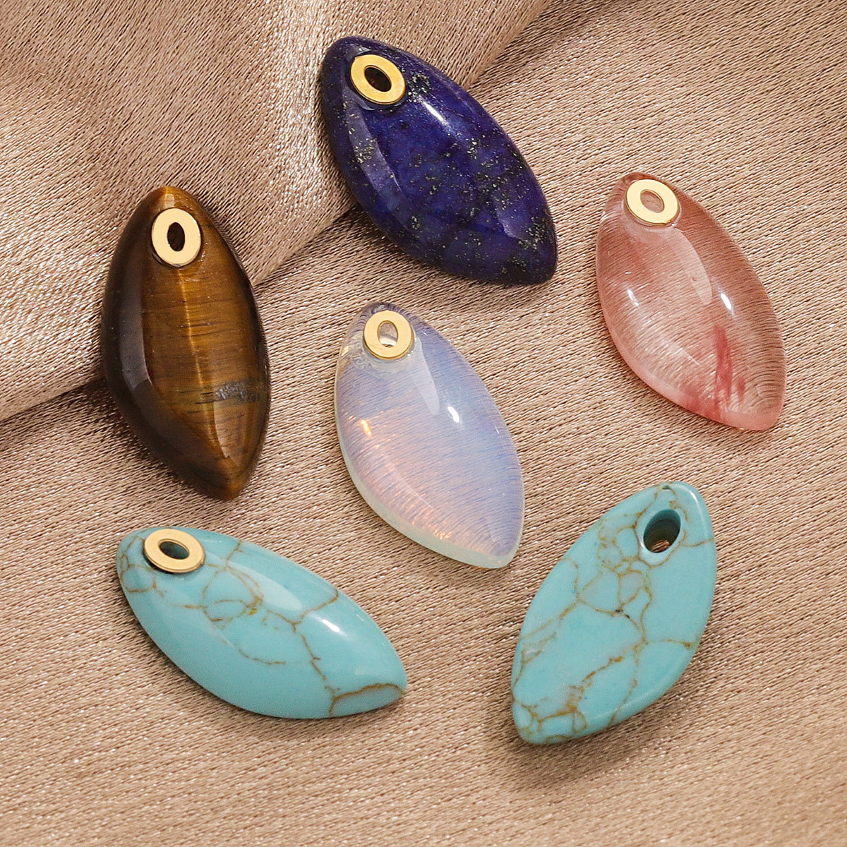 Europa y los Estados Unidos piedra natural polvo cristal turquesa acero inoxidable titanio elíptico pequeño colgante DIY accesorios de collar