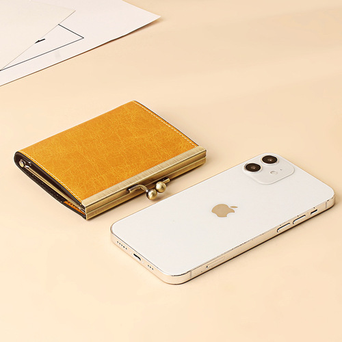 First layer oil wax cowhide retro men's clip ID card holder women's business card bag genuine leather accordion card bag multiple card slots