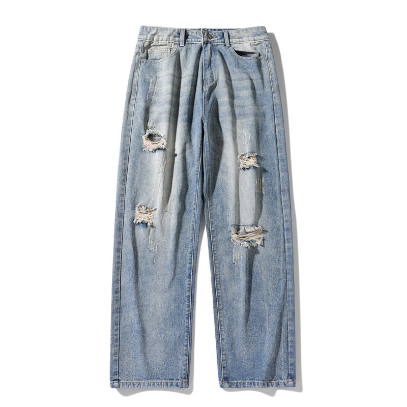 Yadu - Ripped Loose-Fit Jeans for Men, High Street Fashion Brand, Straight-Leg Wide-Waist Long Pants, Floor-Length Pants 501-38 Yadu - Ripped Loose-Fit Jeans for Men, High Street Fashion Brand, Straight-Leg Wide-Waist Long Pants, Floor-Length Pants 501-38