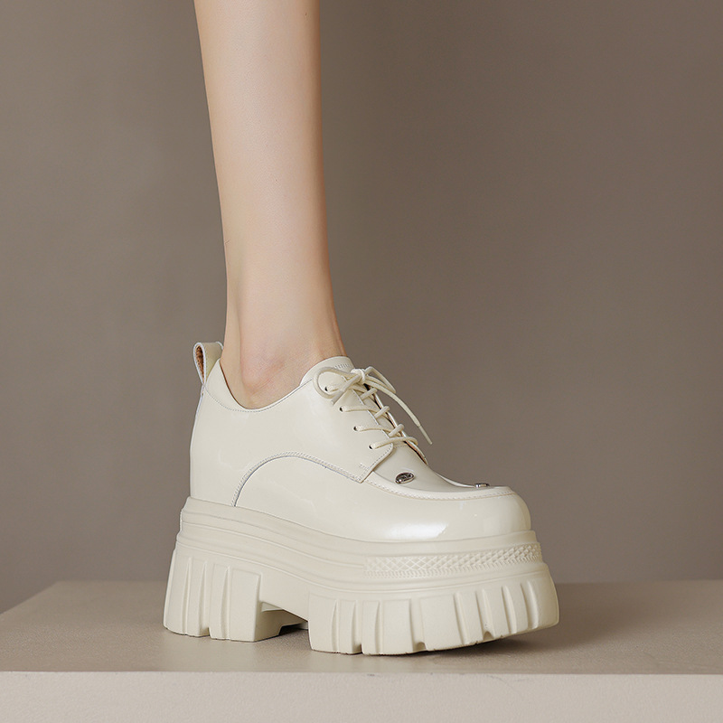 Giày loafer nữ đế xuồng dây buộc phong cách Anh quốc — màu đen