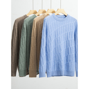 2024 New Cashmere Sweater Men's Solid Color Round Neck Cashmere Knitted Sweater Casual Thickened Pullover Base Top