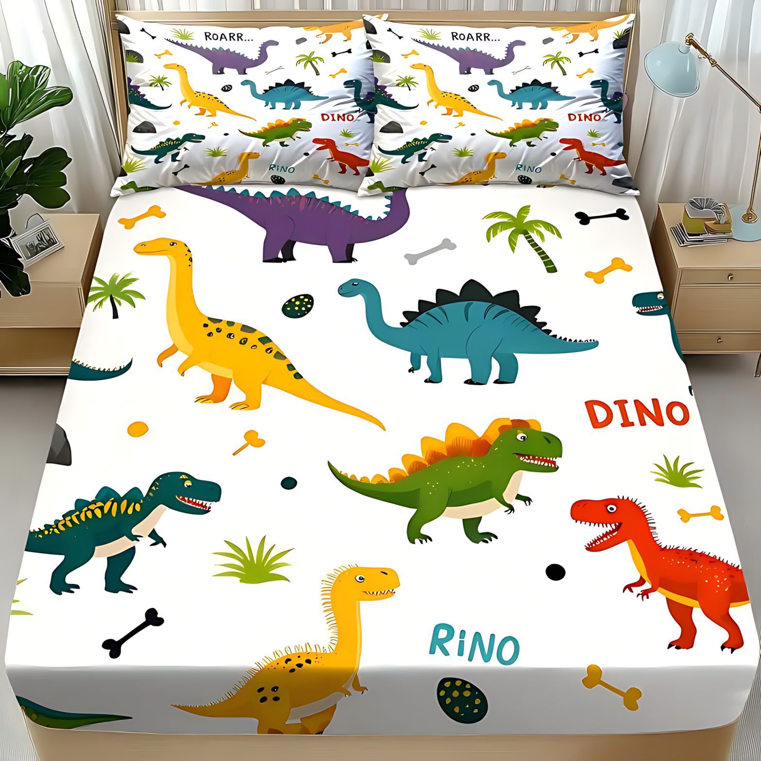 Temas de dibujos animados TEMU / JIT pequeños dinosaurios patrón de visita a casa transfronteriza de alta definición impresión digital kit de cama笠