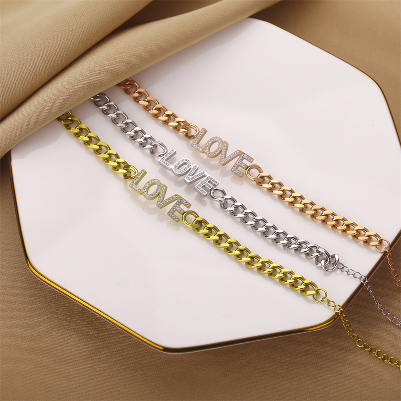 Fashion Letter Titanium Steel Inlay Artificial Gemstones Bracelets 1 Piece