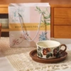[中古风杯碟-棕色海葵花+礼盒装+礼品袋]