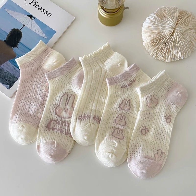 Women's Summer Thin Mesh Breathable Lightweight Low-Cut Cute Cartoon Pink Student Japanese-Style Ankle Socks Women's Summer Thin Mesh Breathable Lightweight Low-Cut Cute Cartoon Pink Student Japanese-Style Ankle Socks