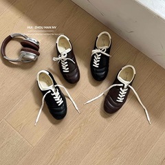 斜系带复古休闲运动鞋女2025新款百搭足球跑步鞋增高芭蕾德训鞋女