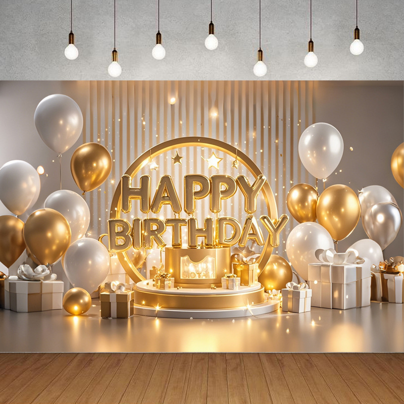 Amazon temu ホットセールゴールデン 2D 誕生日背景布バナー誕生日パーティーの装飾背景旗吊り布|undefined