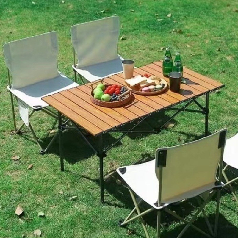 Ultra-Light Adjustable Camping Barbecue Supplies with Mesh Pocket, Outdoor Folding Table, Portable Essential Egg Roll Table