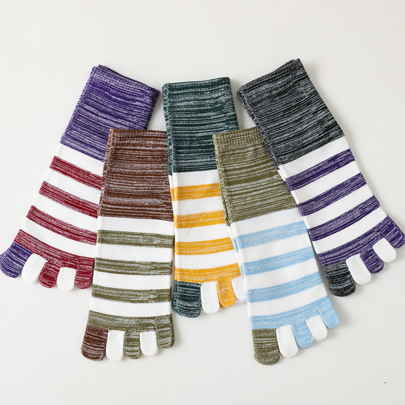 1 Paar neue Mann Zehen Sport Socken Herbst Winter Baumwolle bunt gestreifte Kompression Outdoor Fitness Bike Run Travel 5 Finger Socken – Detail 1