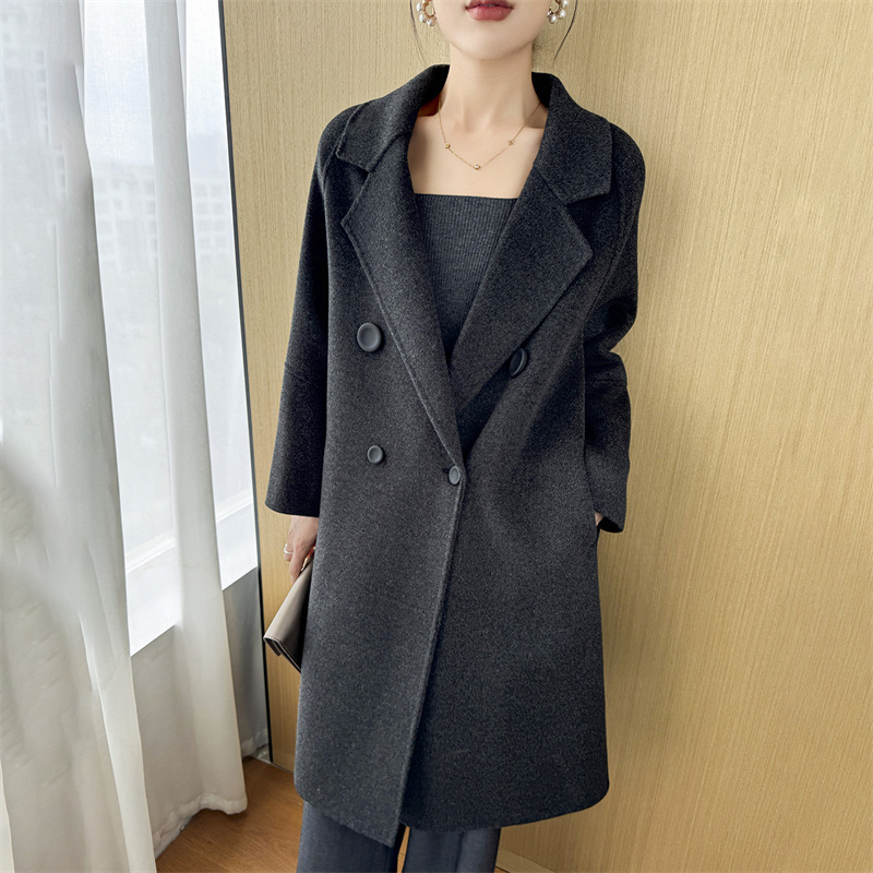 Double-Sided Nylon Wool Outwear for Women, Long Elegant, Cocoon-Shaped, High-End Woolen Outwear, Loose and Slim Woolen Windbreaker