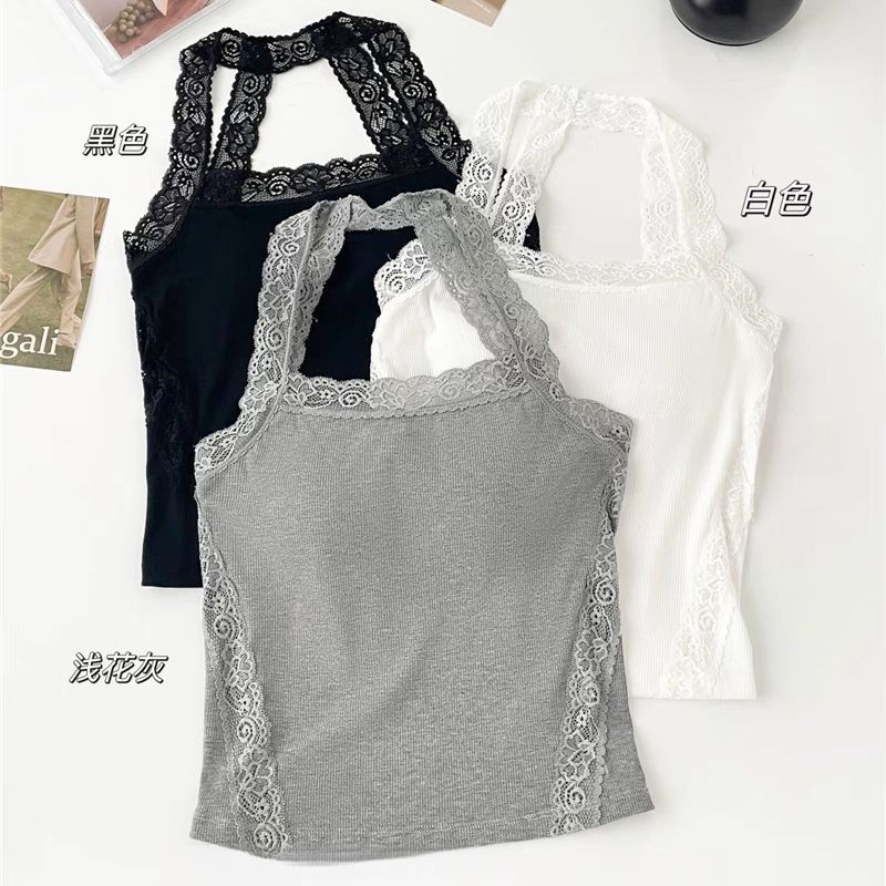 Lace cuello colgante chaleco de la mujer de verano jazz dulce caliente chica sexy un hombro para limpiar el pecho pequeña chaqueta tai...