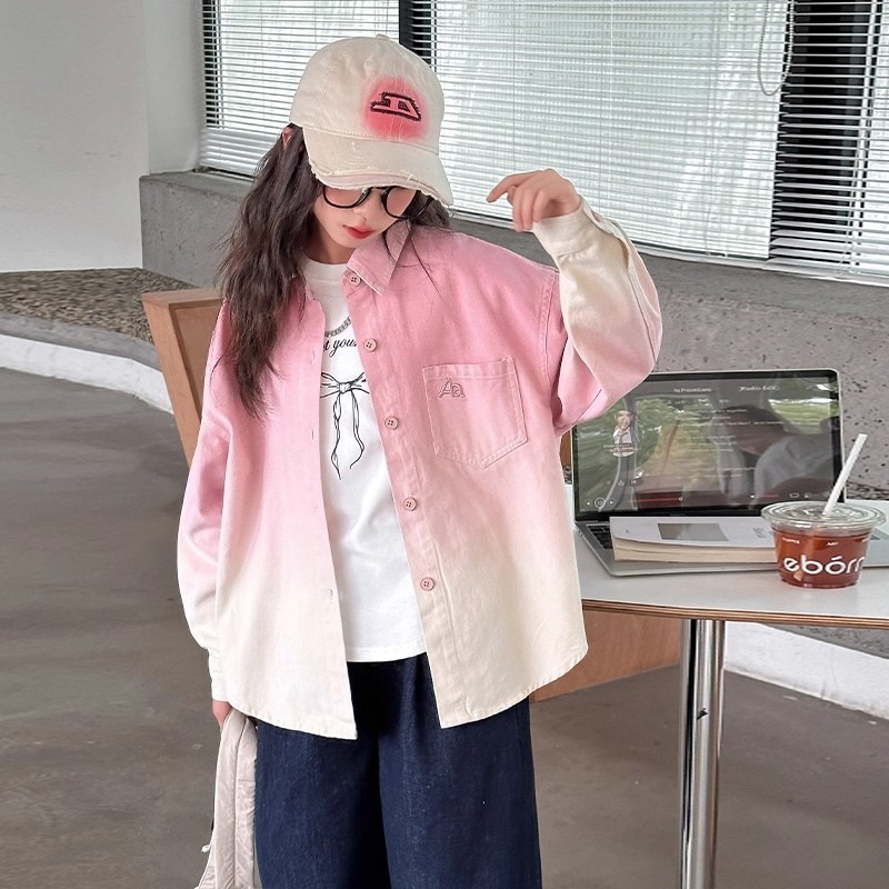 女童洋气长袖衬衫春秋2025新款中大儿童装渐变衬衣女孩外套上衣潮|undefined