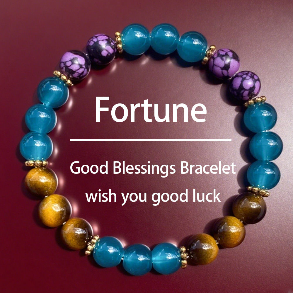 Temu Xiyin Tk Cross-Border Popular Bracelet Prosperity and Good Luck Natural Stone Bracelet Tiger Eye Amethyst High Luxury Old Money