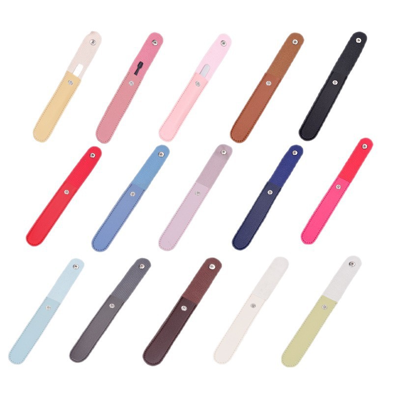 Inventario de cuero grueso de acero empujando cubierta de clip bolsas de fotos para herramientas de manicuría de uñas bolsas de almacenamiento