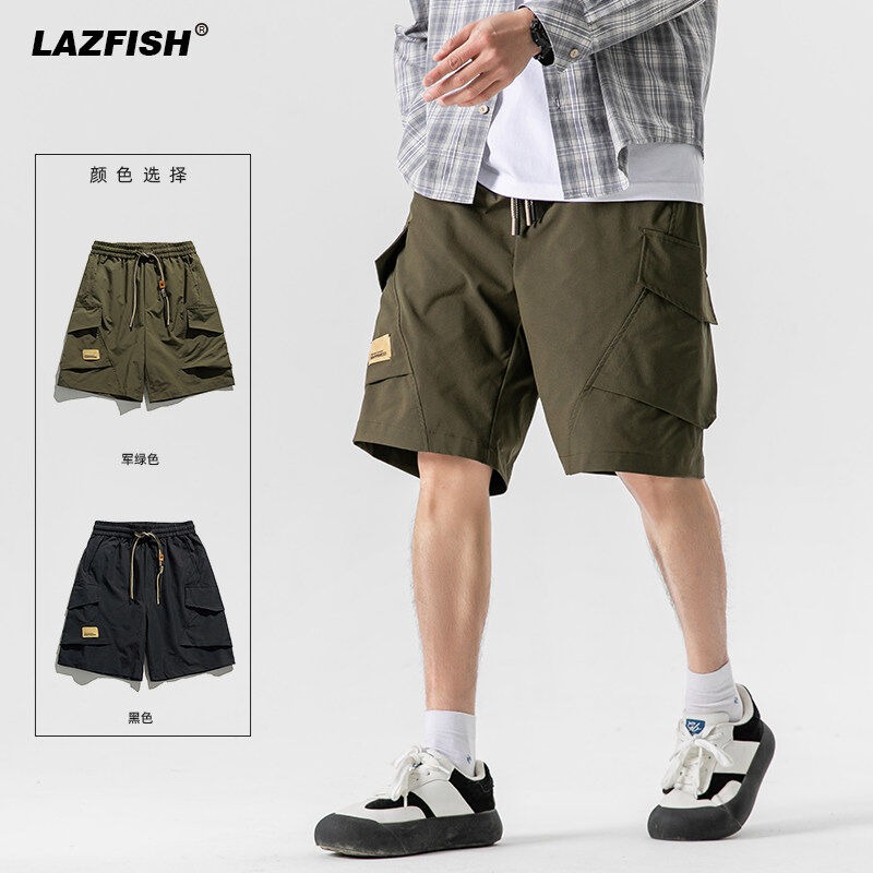 Japanese-Style Woven Drawstring Large Pocket Cargo Shorts, Trendy Youth Fashion Beach Shorts, Five-Point Shorts, Short Men's Fashion